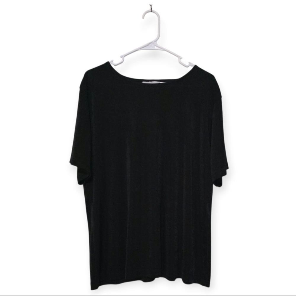 Kathie Lee Collection Black Stretch Knit Top Short Sleeve Boat Neck Size 3X